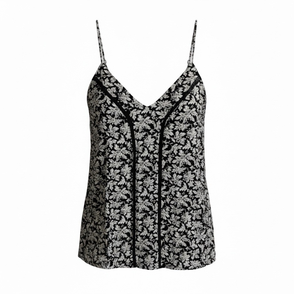 Treasure & Bond Cami Tank Womens L Black White Floral NWT Lace Trim V-Neck Top